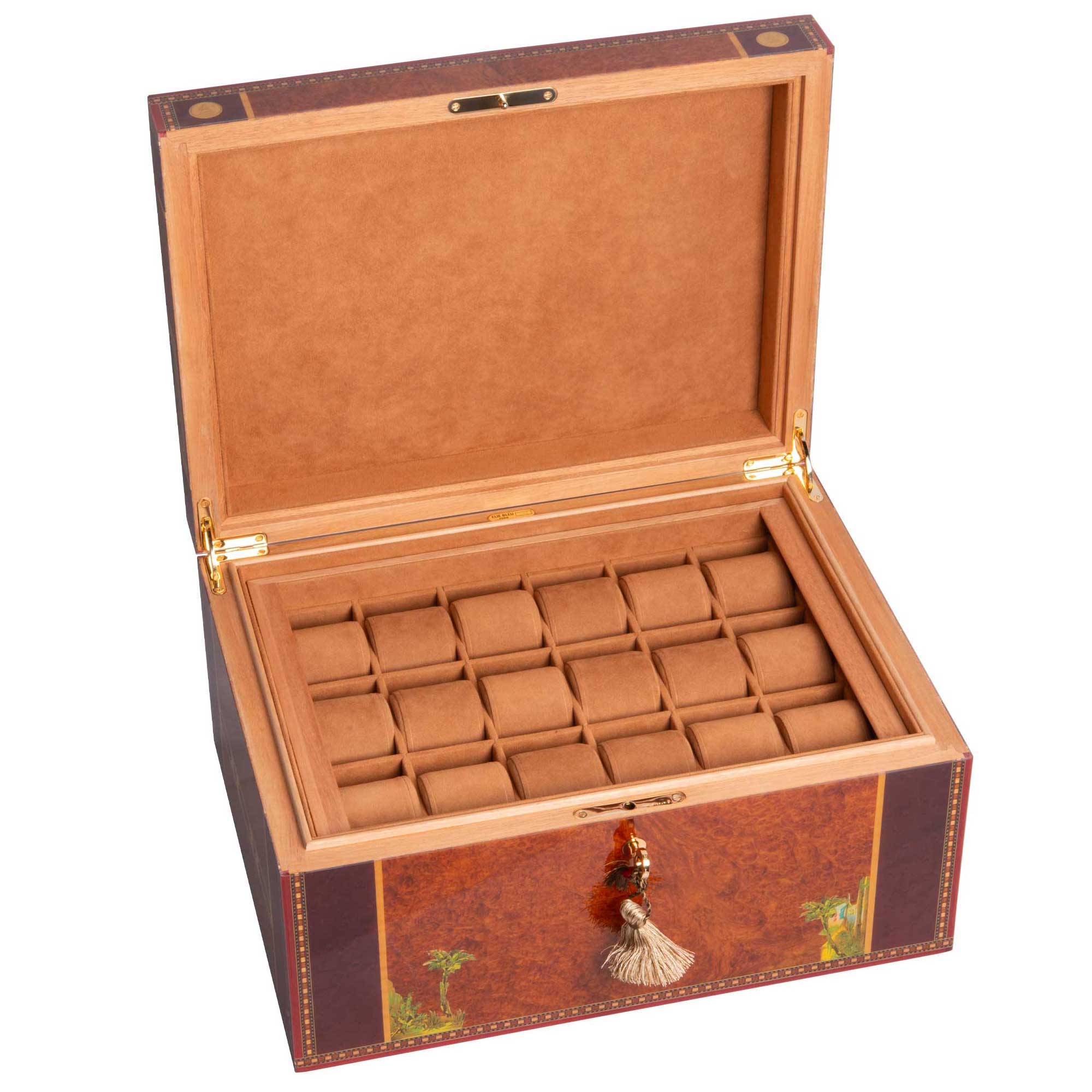 "Flor de Alba" - Coffret pour 36 Montres - Loupe d'amboine