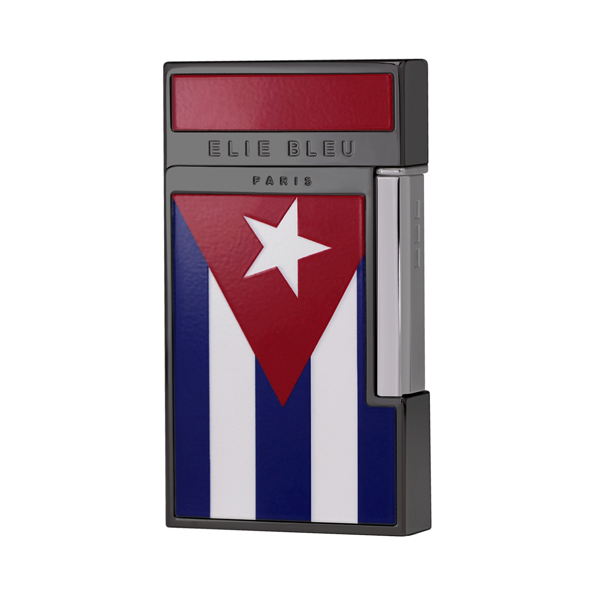 "Diamond JetFlame Cuban Flag" Black IP Rhodium Accent - Pocket Lighter