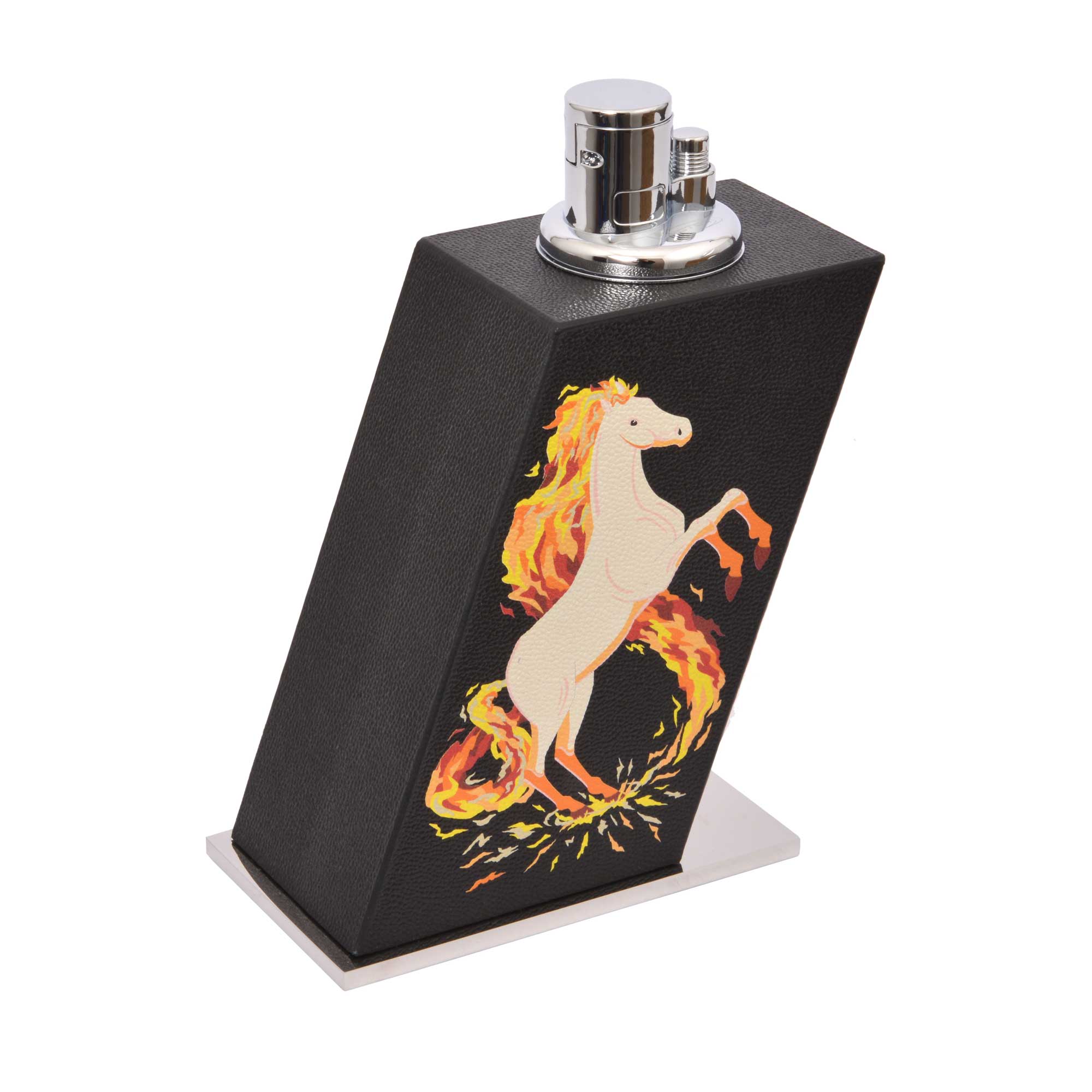 “Cheval de Feu” Grand Briquet de Table en Cuir