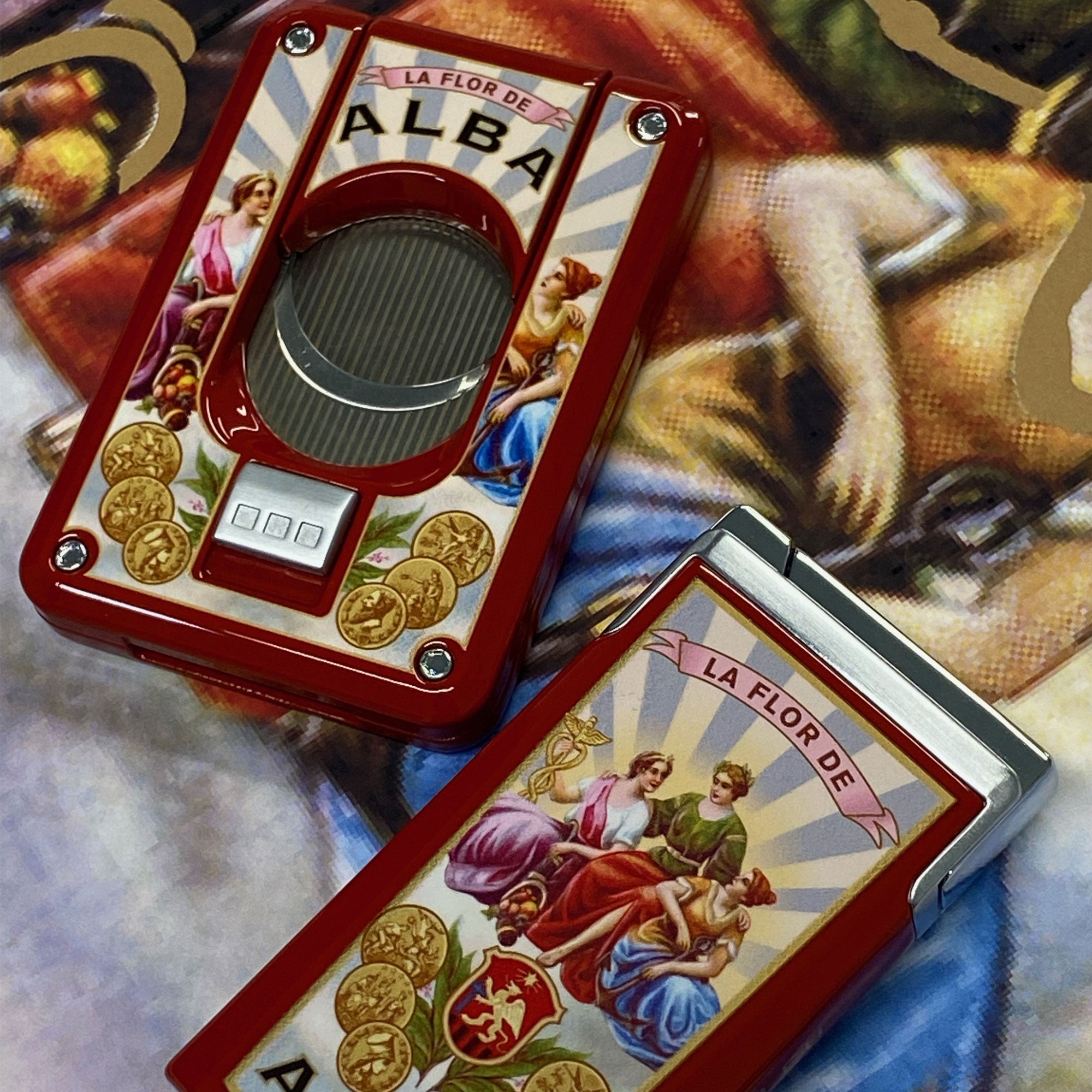 Briquet au Design Raffiné rouge avec coupe cigare de la même collection en rouge