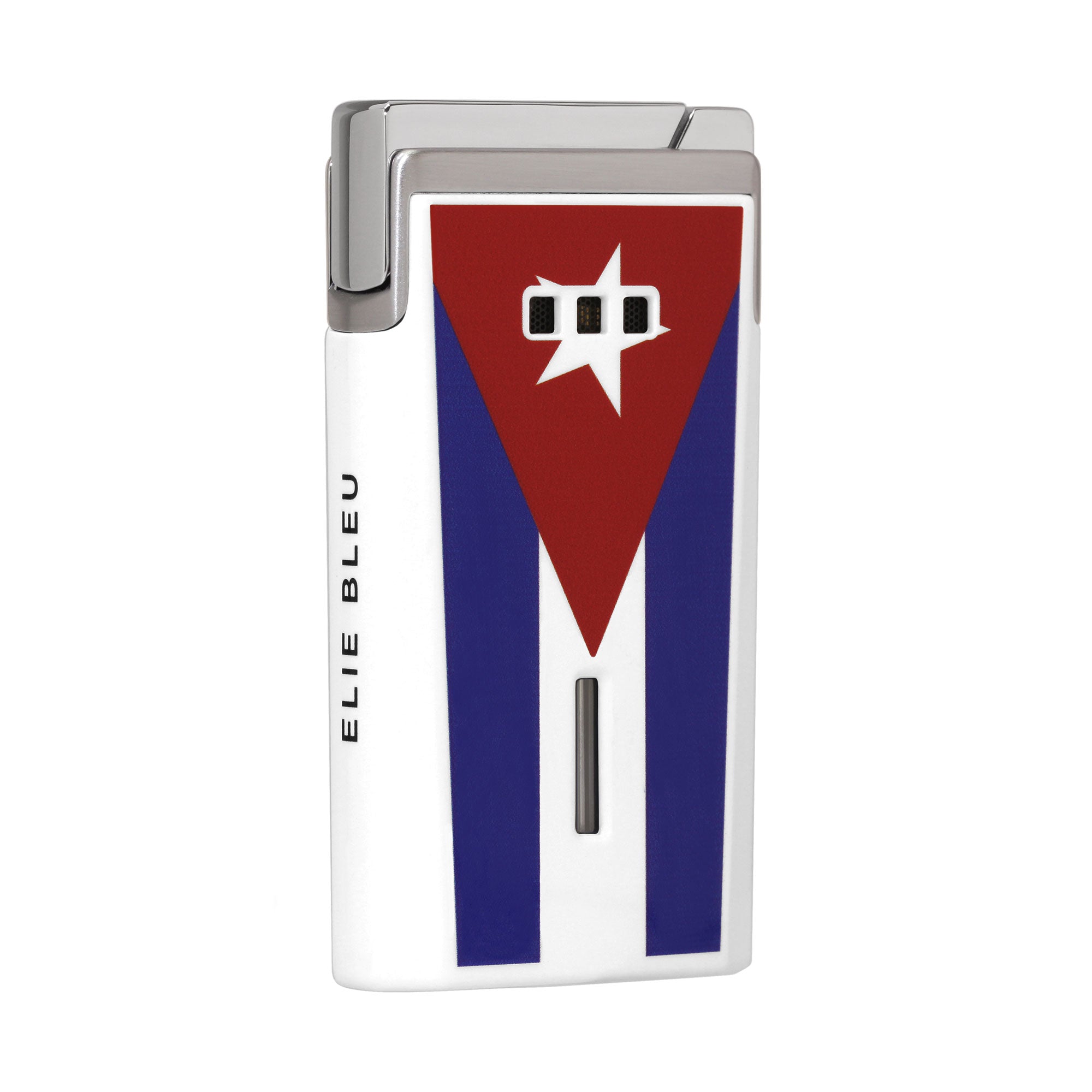 Briquet de Poche Haut de Gamme sur fond blan avec le drapeau cubain