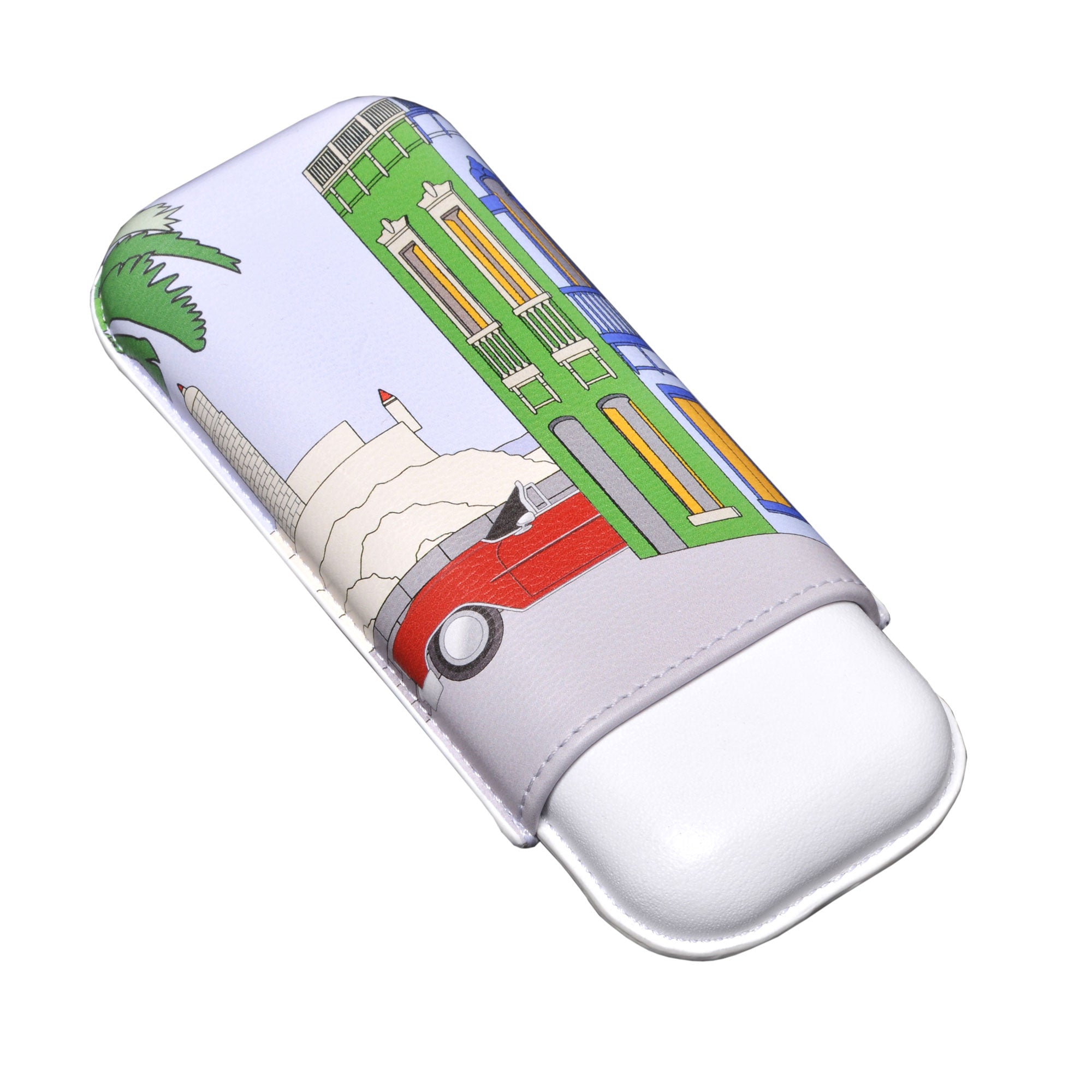 etui_en_cuir_pour_2_cigares avec une voiture dans une rue cubaine