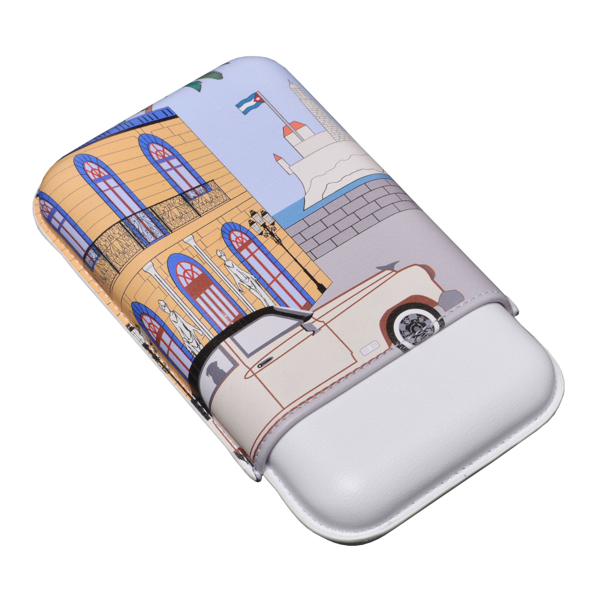 étui à cigares en cuir de luxe 3 cigares avec une voiture cubaine