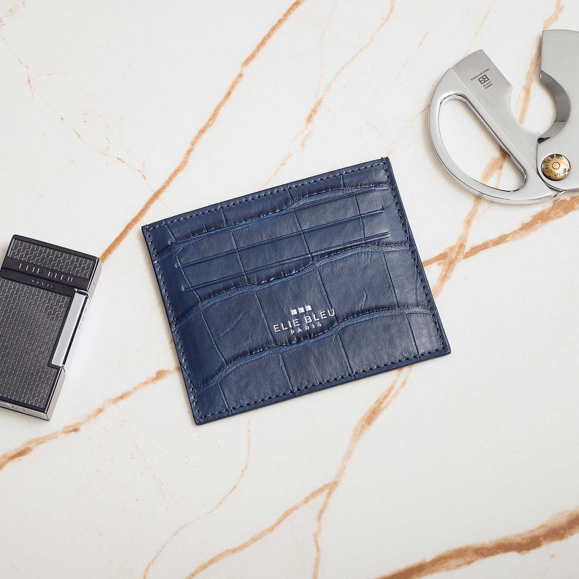 “Double” Alligator Blue Leather Card Holder