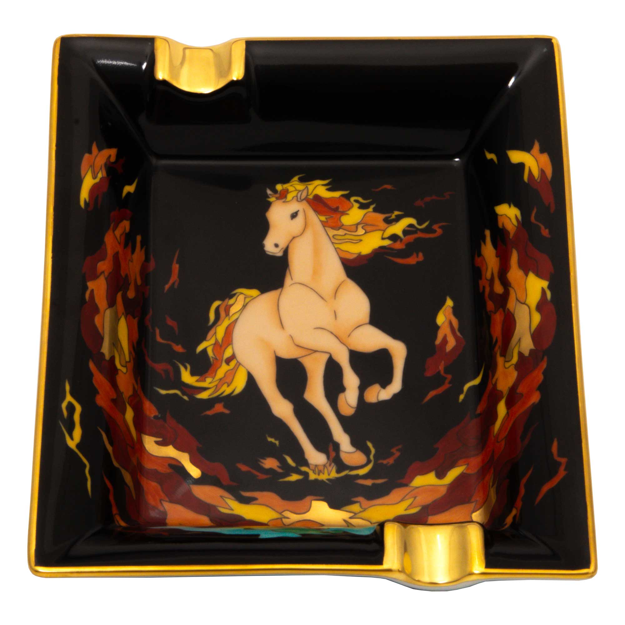 “Cheval de Feu” Cendrier Peint Main en Porcelaine