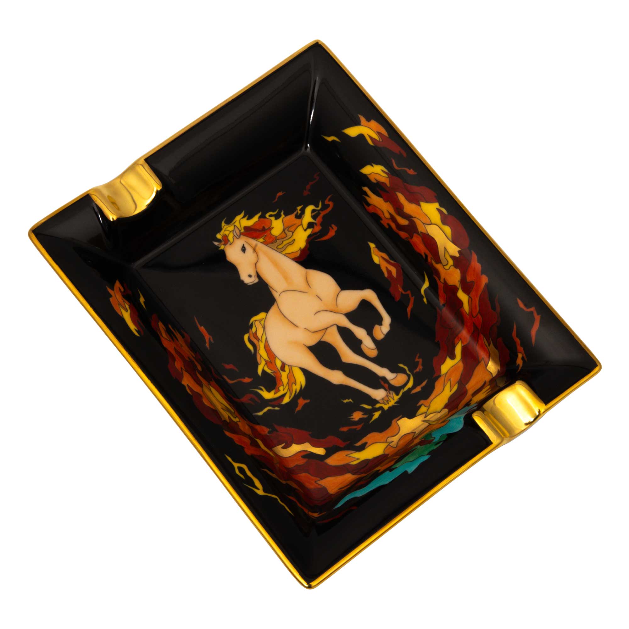 “Cheval de Feu” Cendrier Peint Main en Porcelaine