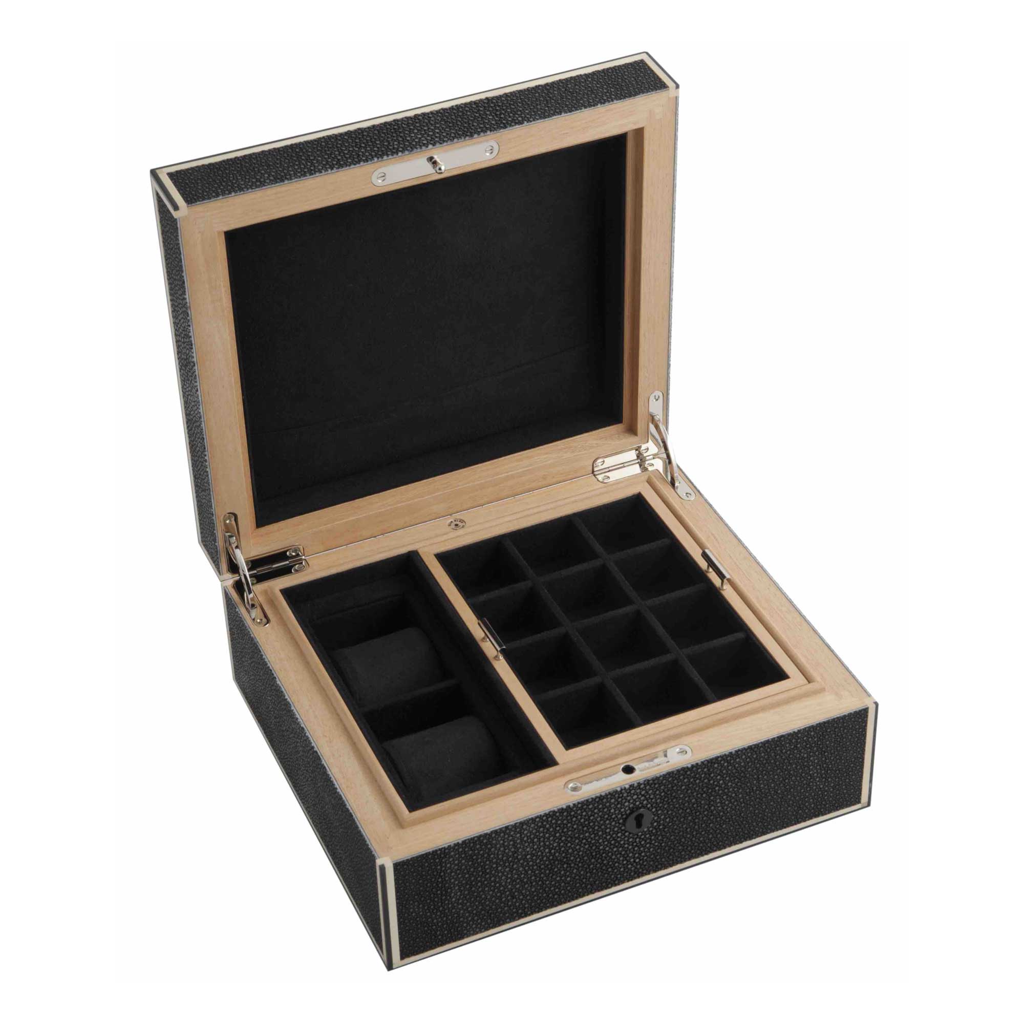 Galuchat - Black - Box of 2 Watches & Jewelry