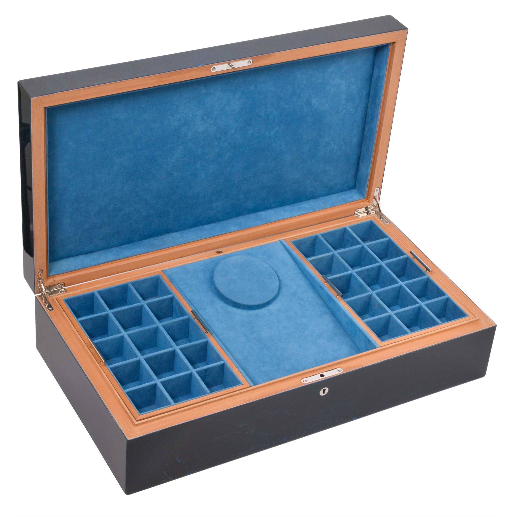 "Classique" - Coffret à Bijoux - Loupe de Noyer bleue