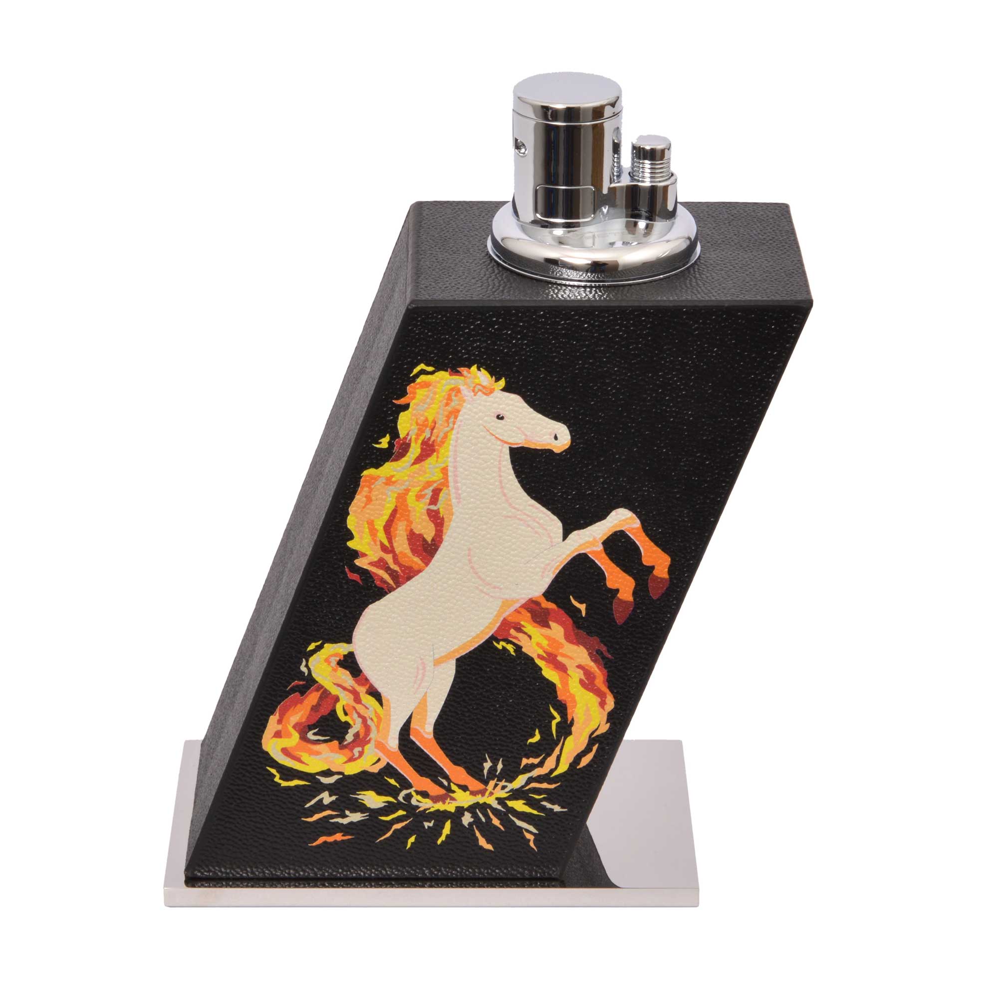 “Cheval de Feu” Grand Briquet de Table en Cuir