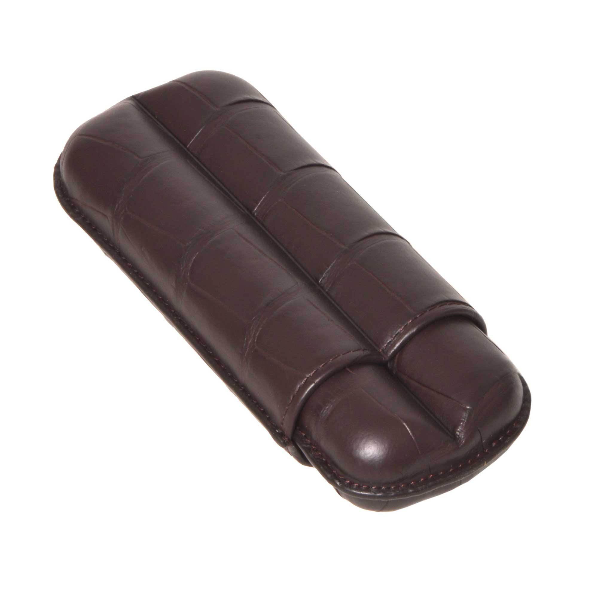 etui à cigare crocodile 2 cigares marron fond blanc