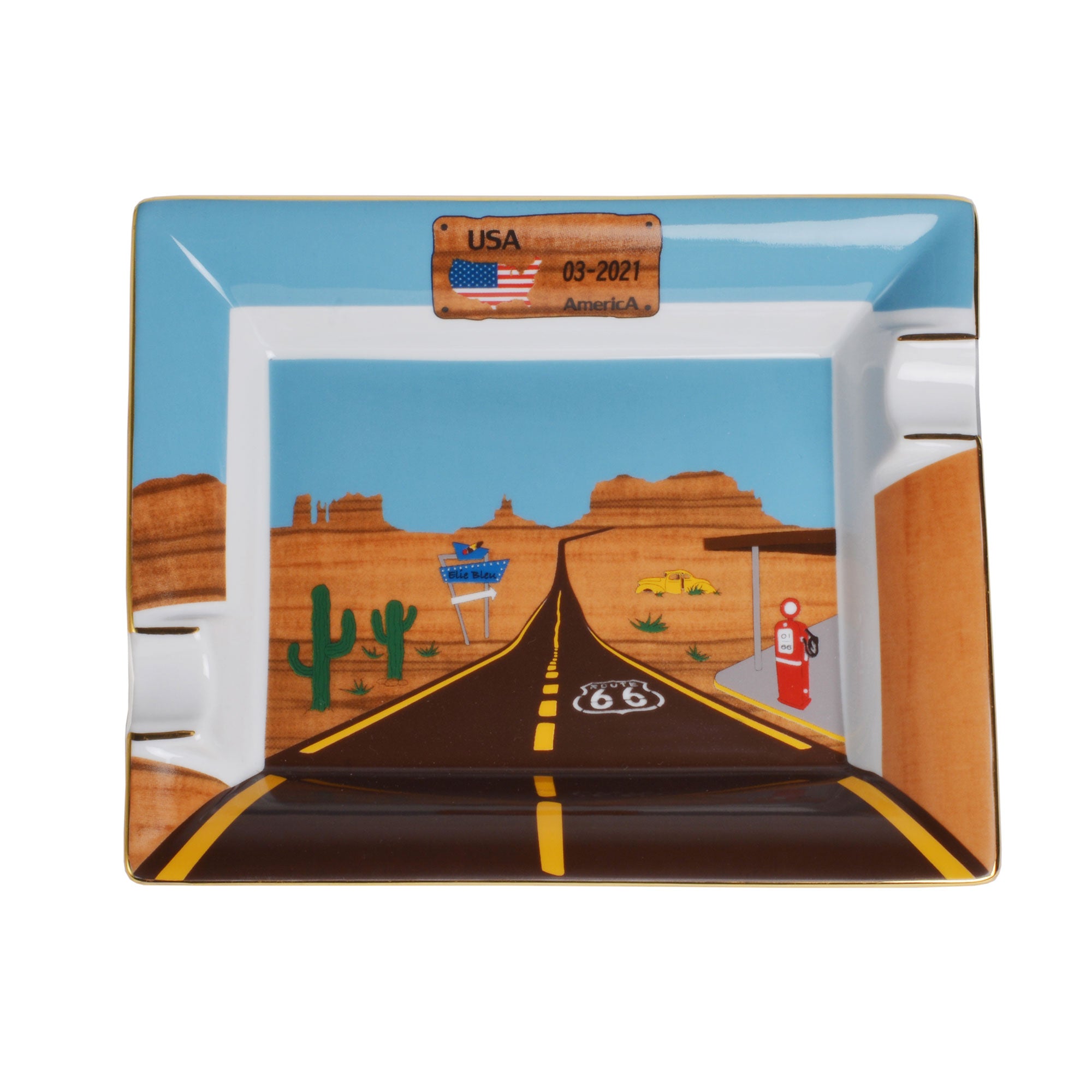 "Route 66" - Cendrier en Porcelaine - Elie Bleu